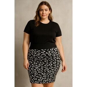 Leopard Print Knit‎ Pencil Skirt Black White Mini Skirt 4XL